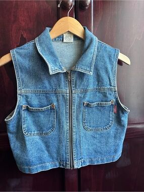 Vintage BONGO Blue Denim Sleeveless Zip-Front Vest